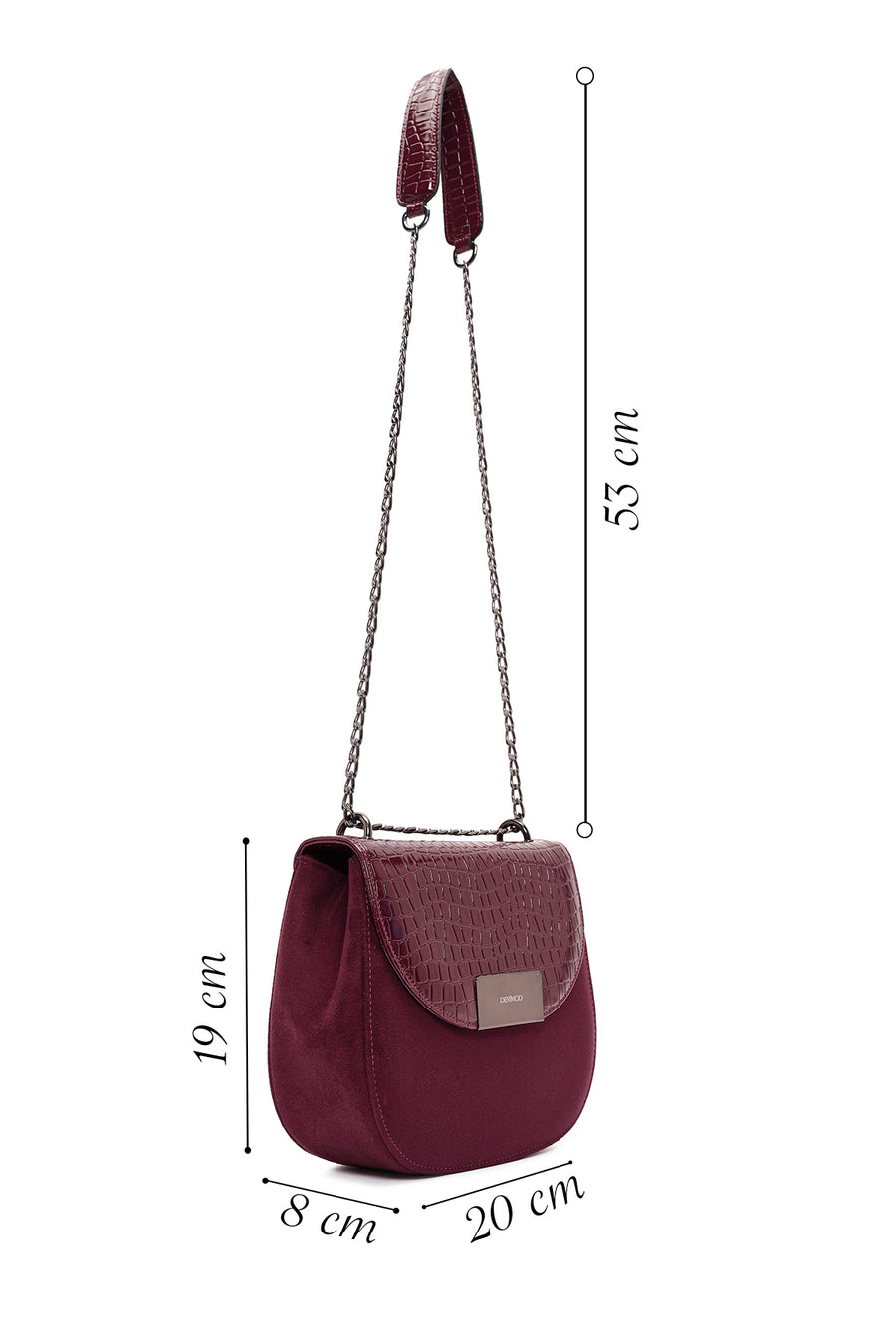 Woman Burgundy Chain Strap Printed Shoulder Bag