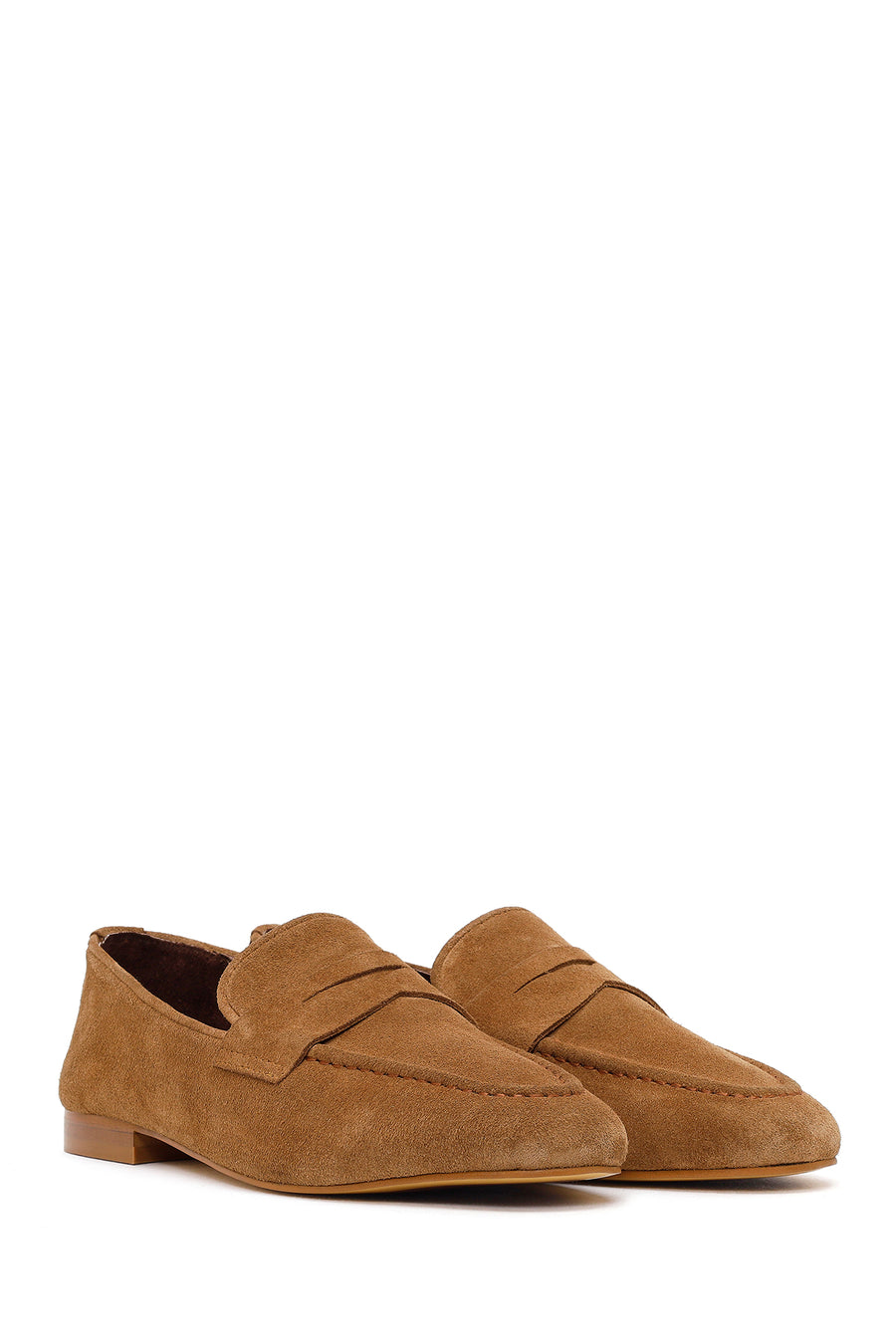 Kadın Taba Süet Deri Maskülen Loafer