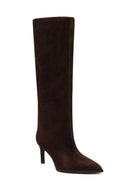 Woman Brown Thin-Heeled Suede Boots | Derimod