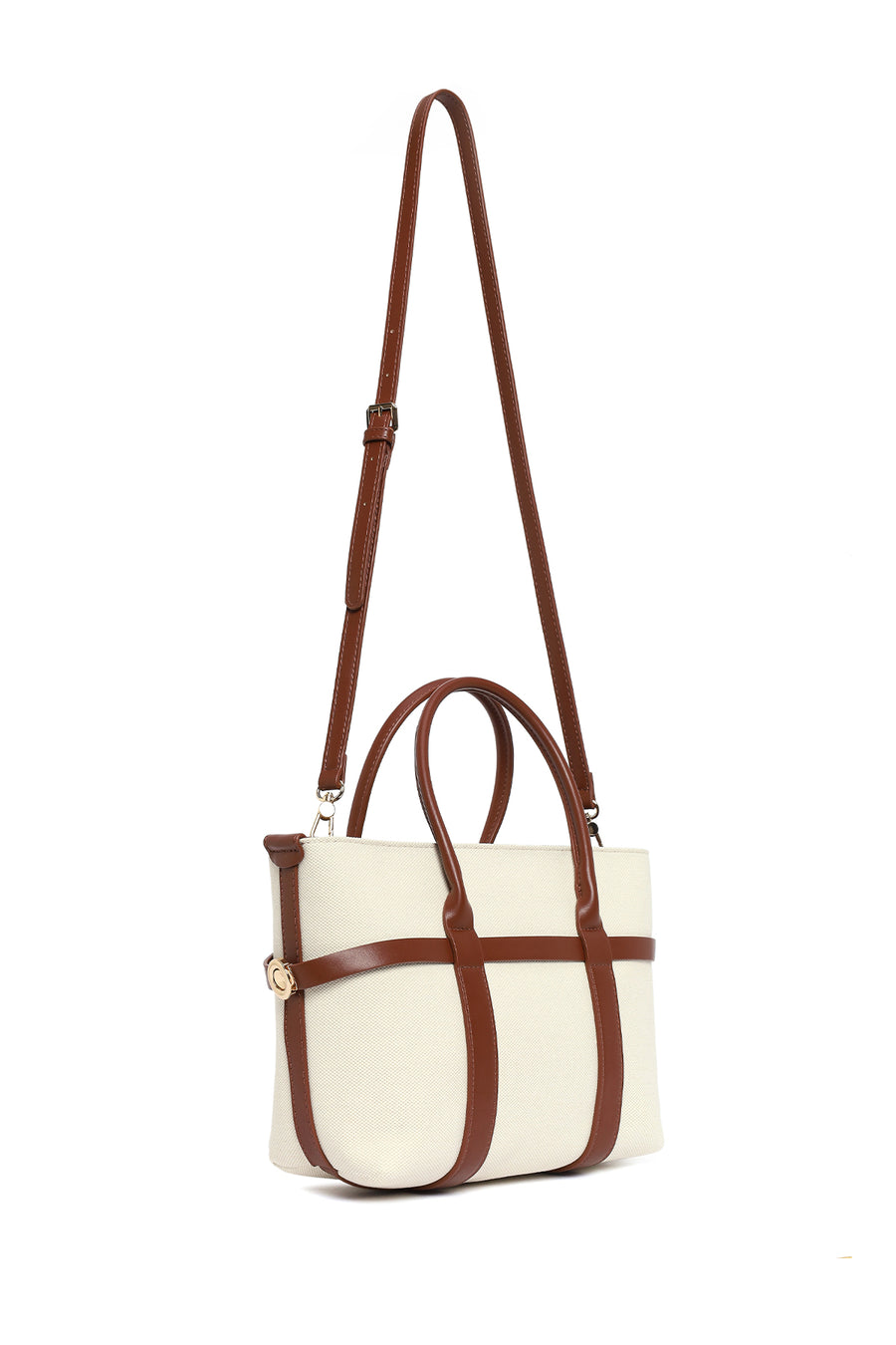 Woman Beige Long-Strap Shoulder Bag