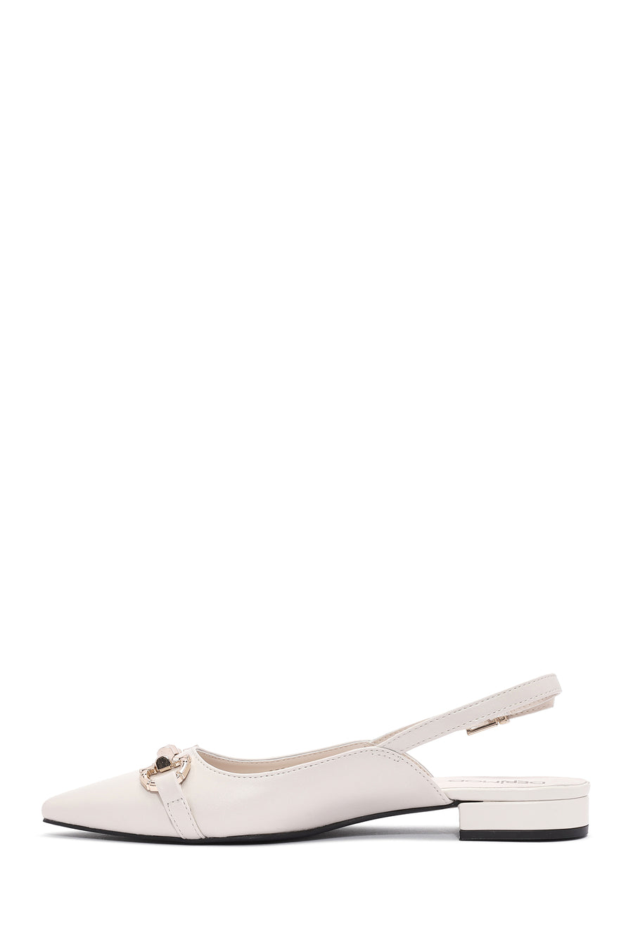 Women's Cream Open-Back Buckle Ballet Flats