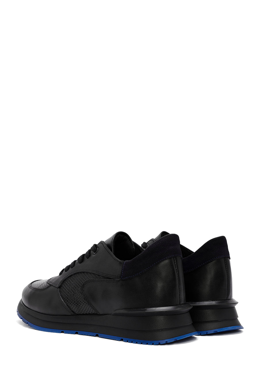 Erkek Siyah Bağcıklı Deri Casual Sneaker