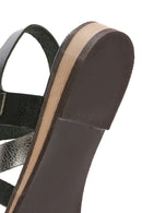 Women's Black Buckled Metallic Leather Bodrum Sandals | Derimod