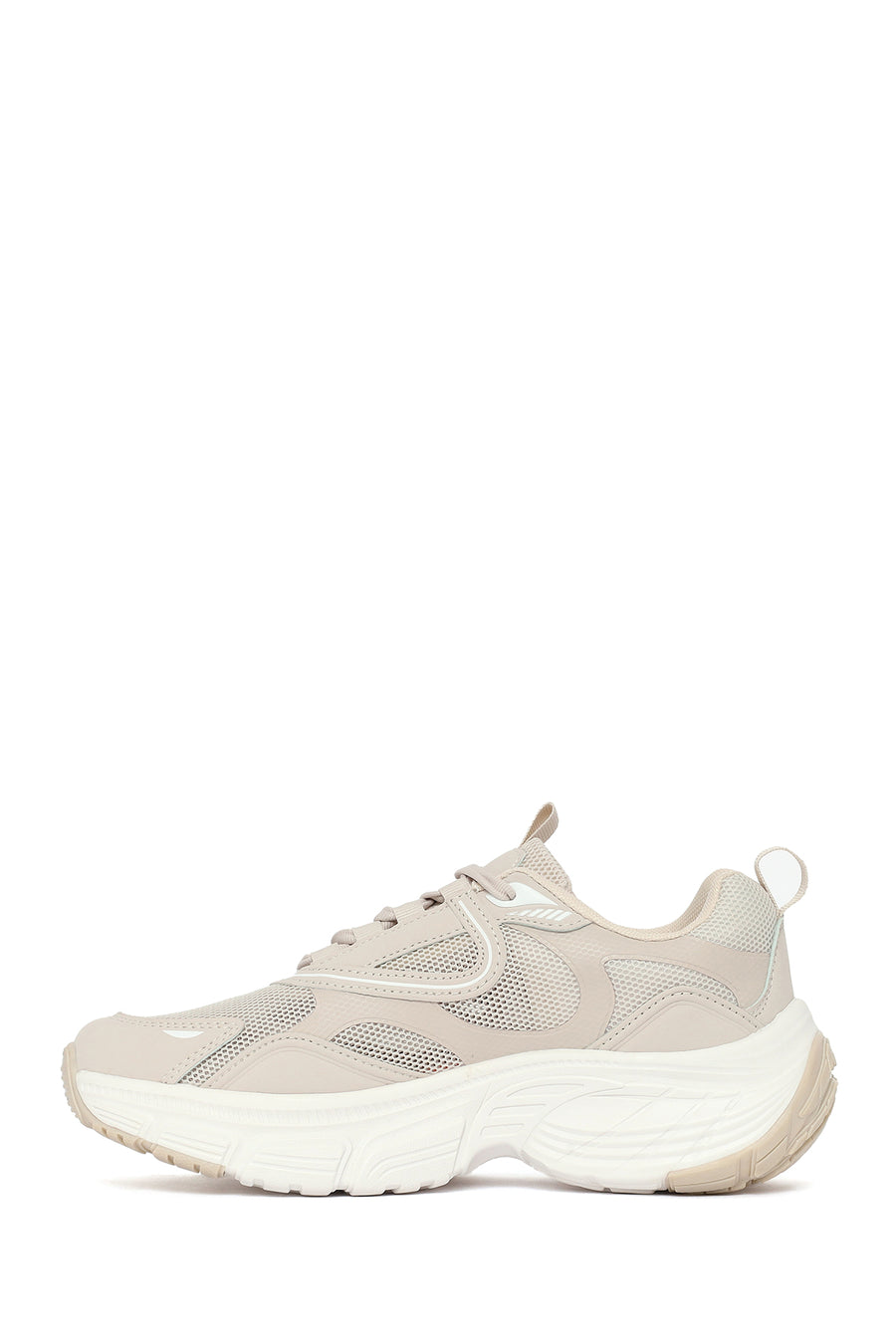 Women's Beige Lace-up Chunky Sole Charm Sneakers