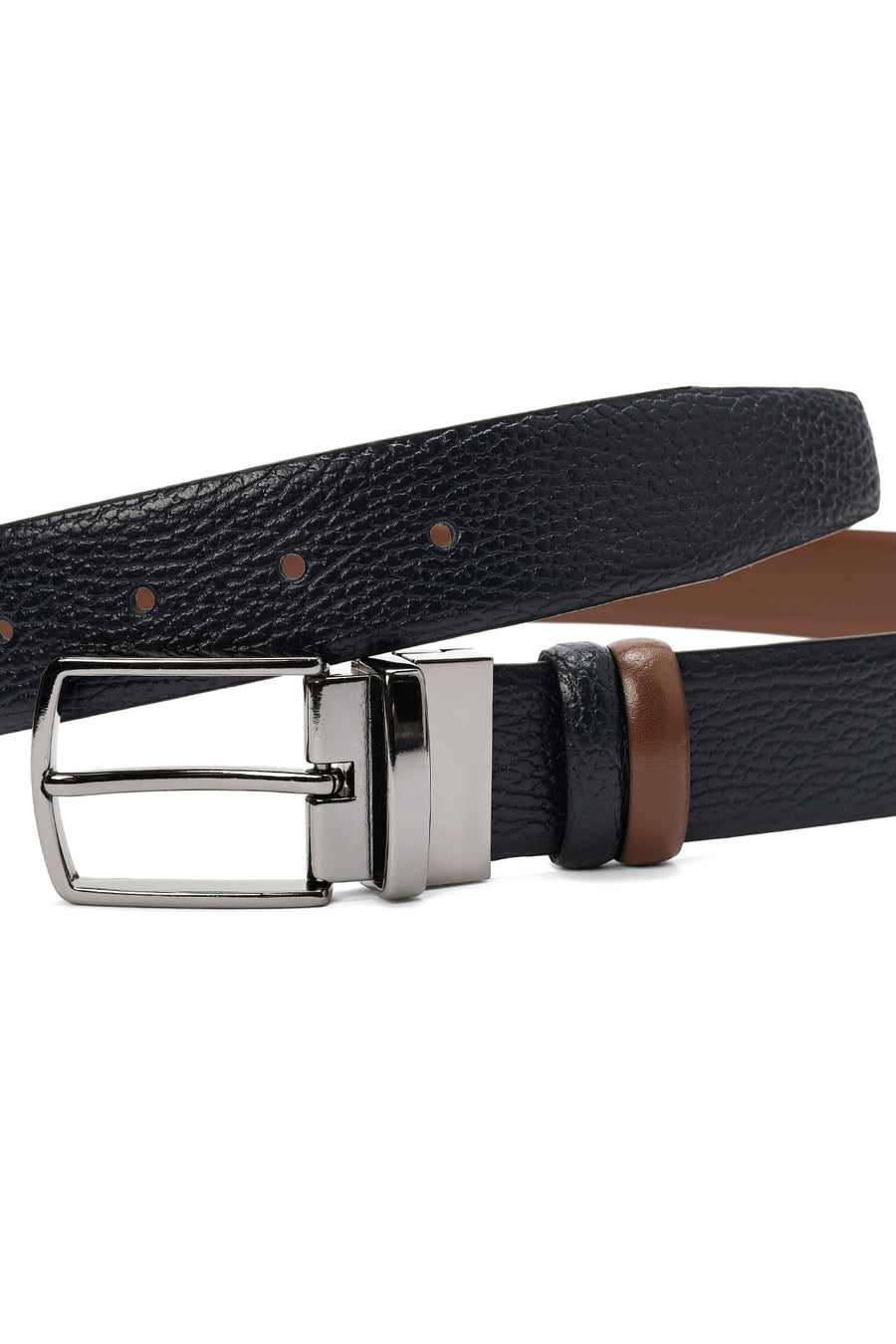 Men's Navy Blue Printed Leather Belt