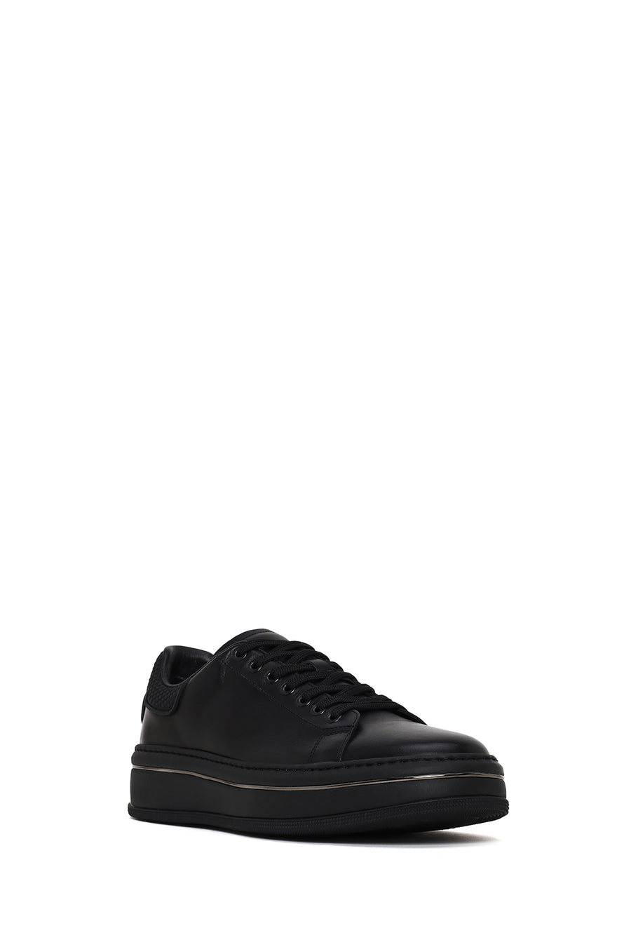 Erkek Siyah Bağcıklı Kalın Tabanlı Deri Sneaker