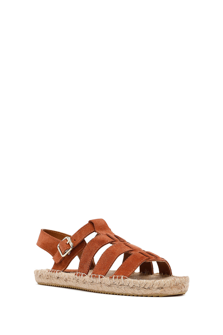 Women's Brown Buckled Suede Leather Espadrille Sandals