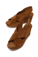 Woman Mink Strappy Wedge Heel Suede Sandal | Derimod