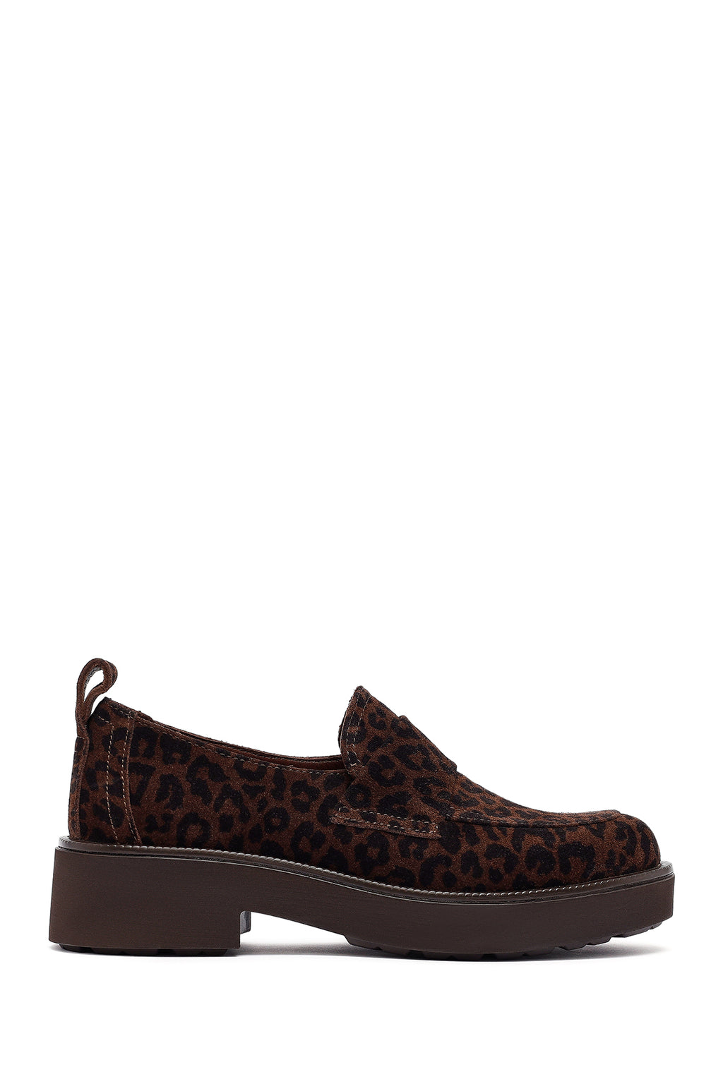 Kadın Leopar Desenli Süet Deri Maskülen Loafer