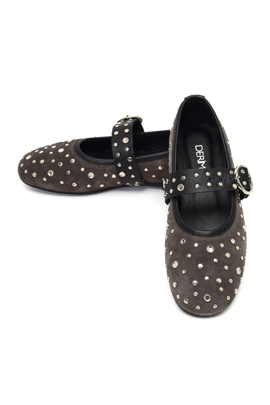 Women's Anthracite Buckled Suede Leather Ballet Flat