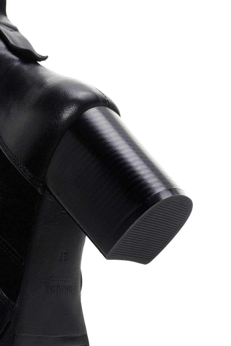 Women's Black Thick Heeled Zippered Leather Boots