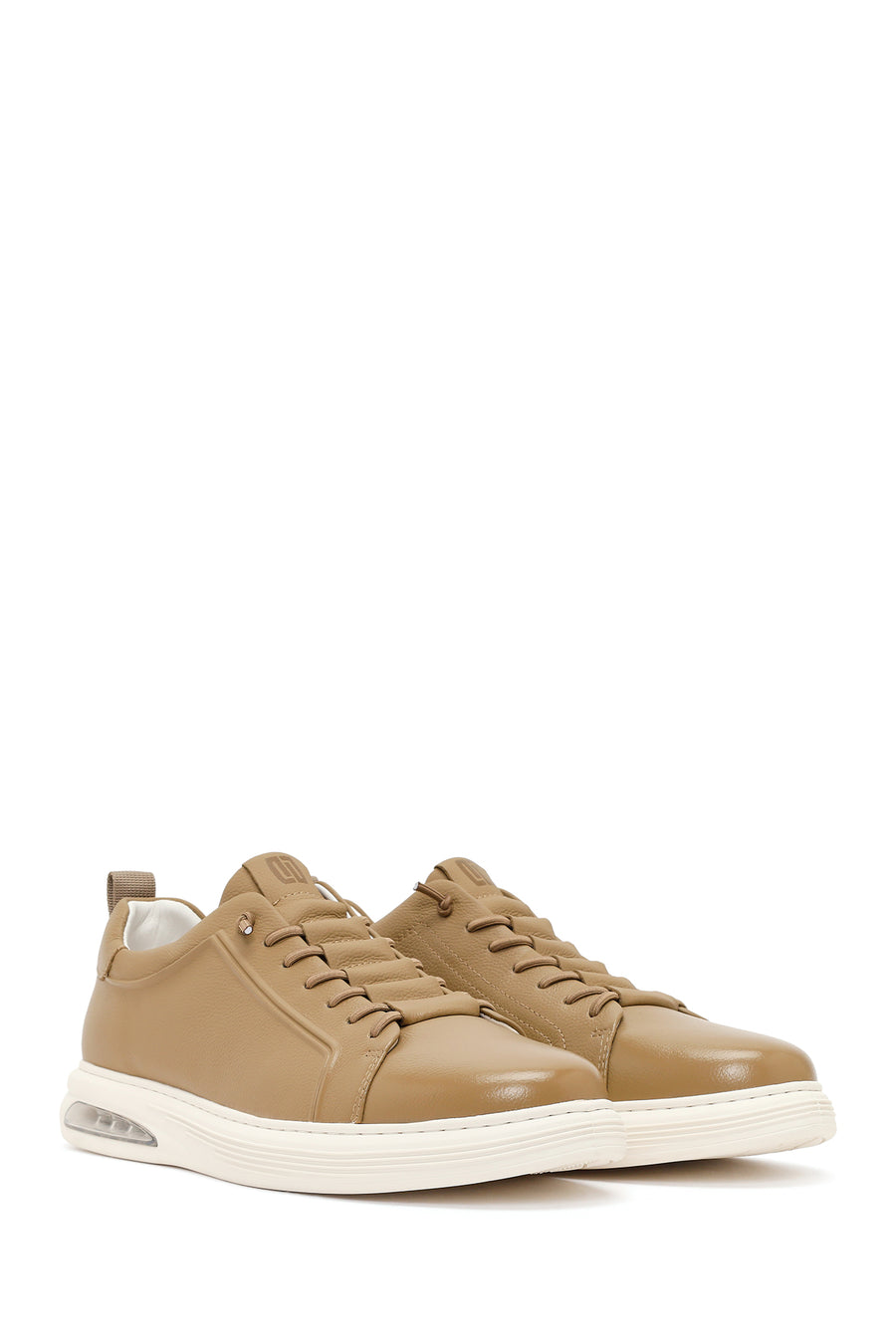 Erkek Bej Bağcıklı Deri Sneaker