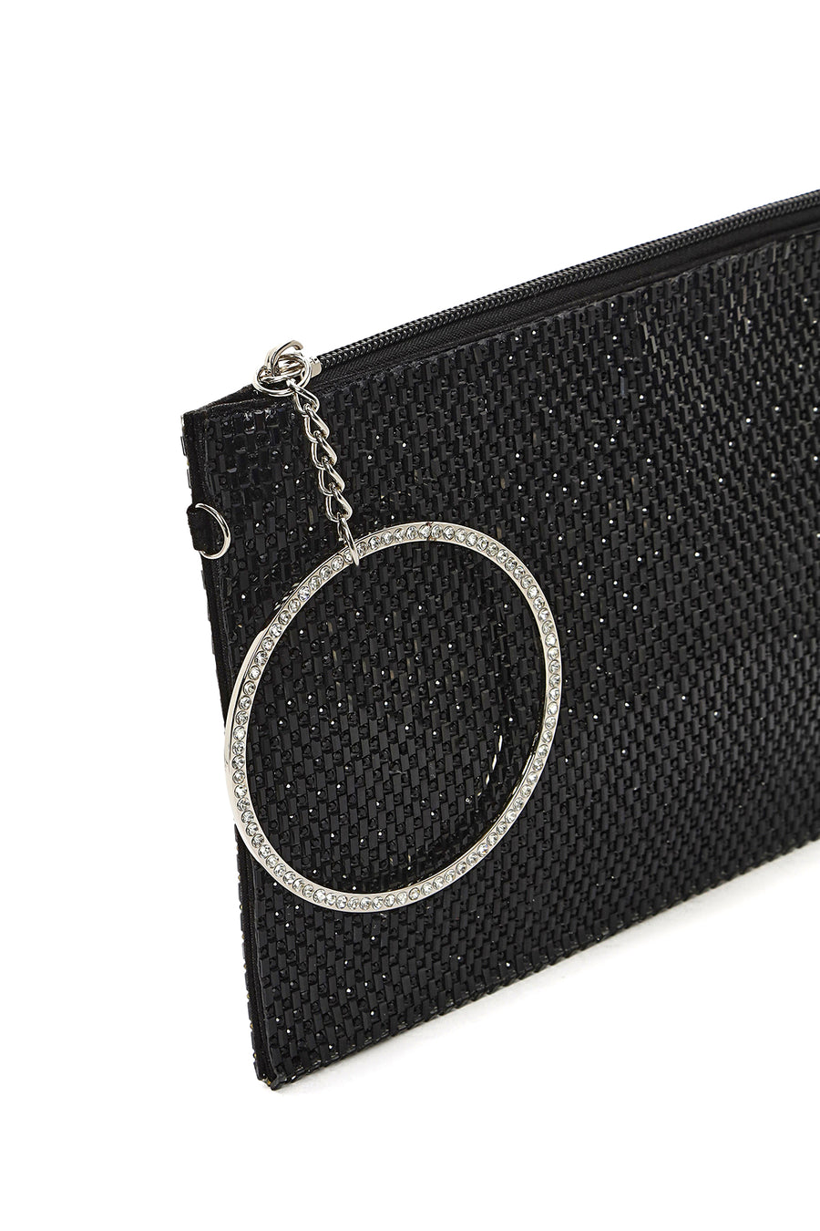 Women's Black Stone Long Chain Strap Evening Clutch Bag