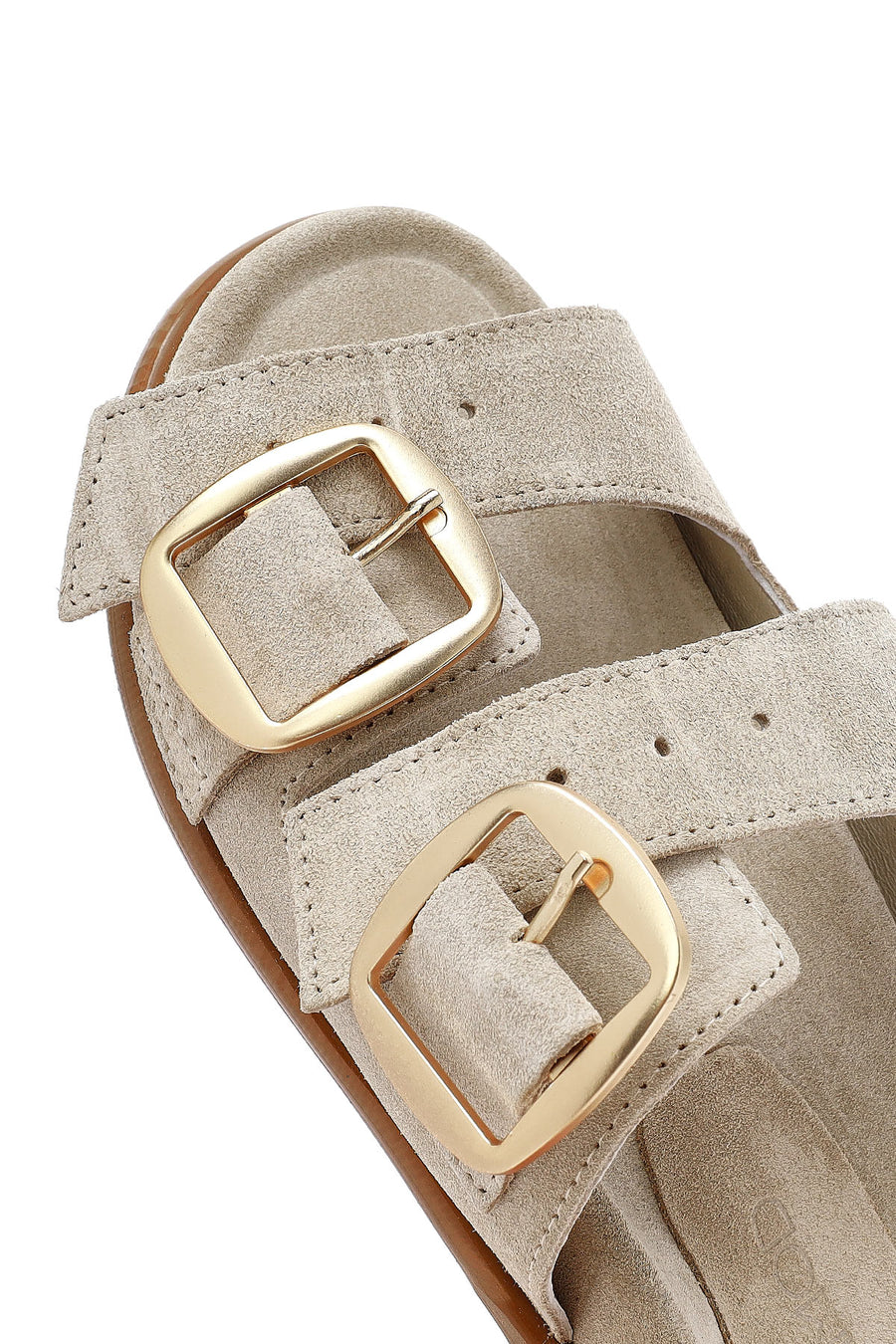 Women's Beige Buckle Suede Leather Slippers