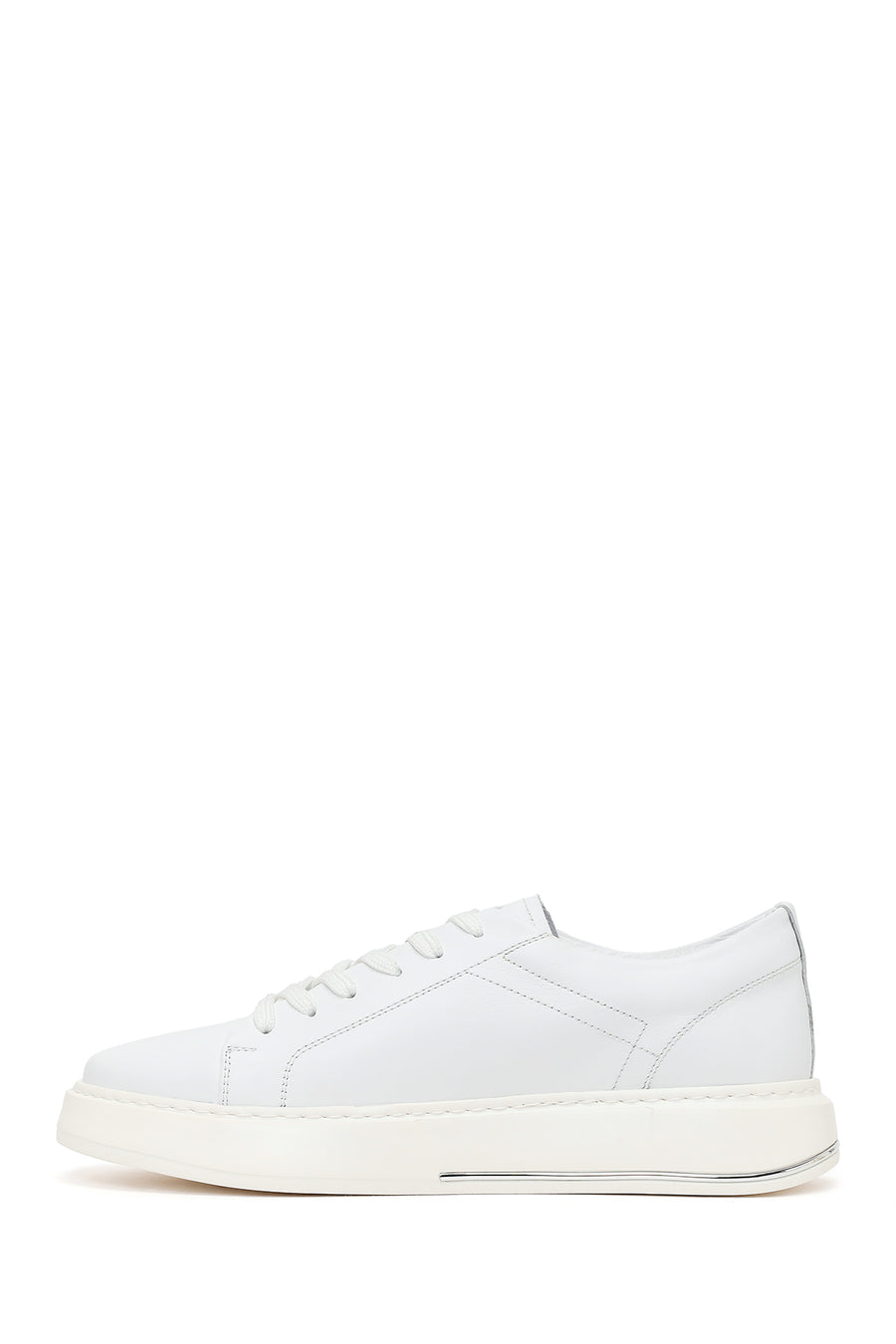 Erkek Beyaz Bağcıklı Deri Sneaker