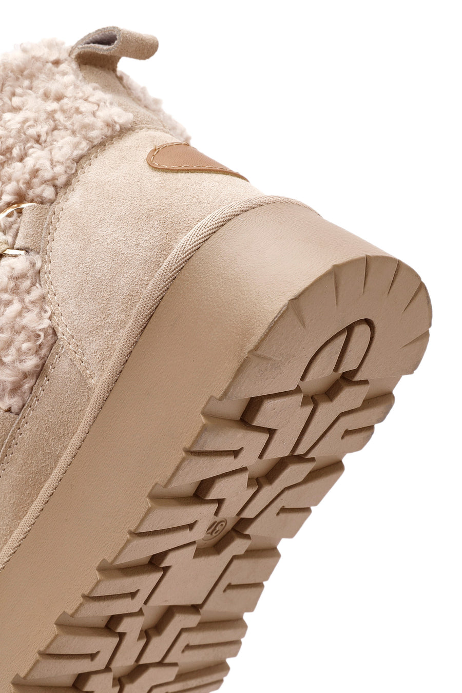 Women's Beige Thick-Soled Fur-Lined Leather Boots