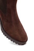 Woman Brown Chunky Heel Suede Leather Chelsea Boots | Derimod
