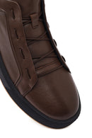 Erkek Kahverengi Bağcıklı Deri Sneaker | Derimod
