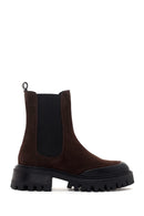 Women's Brown Chunky Sole Suede Leather Chelsea Boots | Derimod