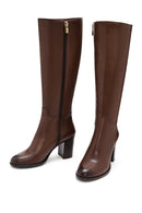 Woman Brown Zippered Chunky Heels Leather Boot | Derimod