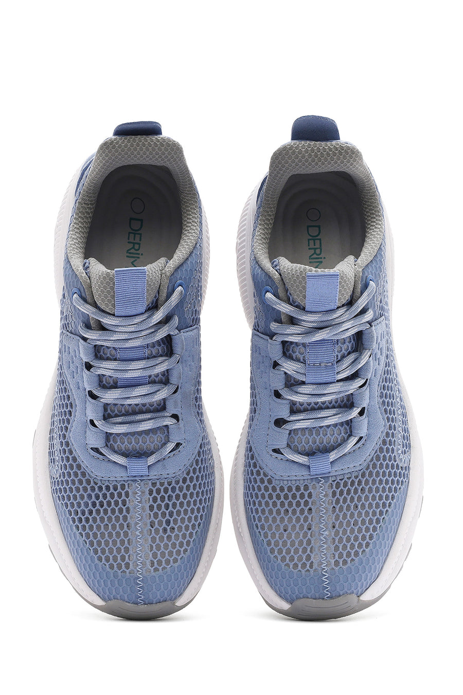 Women's Blue Lace-Up Thick-Sole Fabric Sneakers