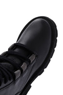 Women's Black Leather Zippered Boots | Derimod