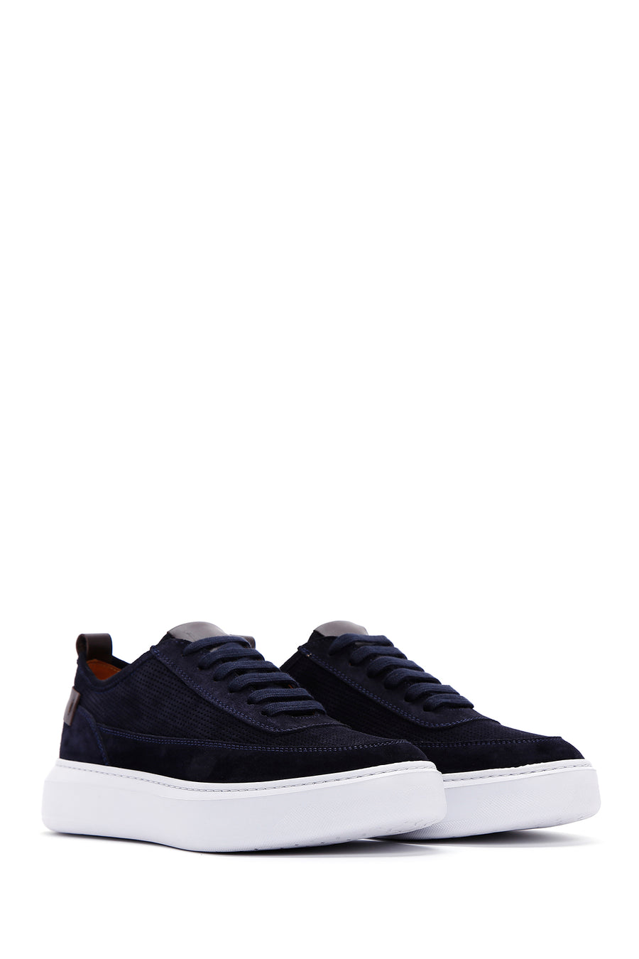 Men's Navy Blue Lace-Up Thick Soled Suede Leather Sneaker