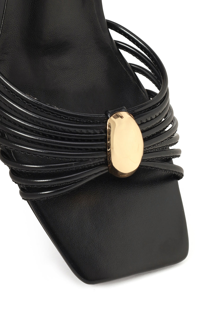 Woman Black Ankle Buckled Chunky Heeled Sandals