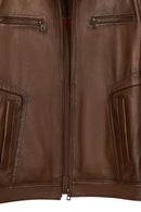 Christ Male Brown Mandarin Collar Leather Jacket | Derimod