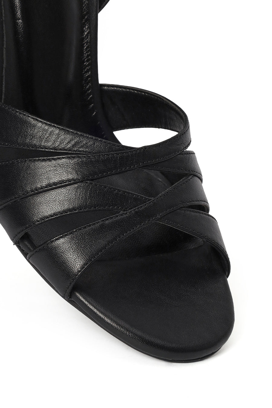Woman Black Ankle-Buckle High Stiletto-Heel Leather Sandals