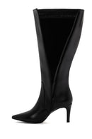 Women's Black Zippered Thin Heeled Leather Boots | Derimod