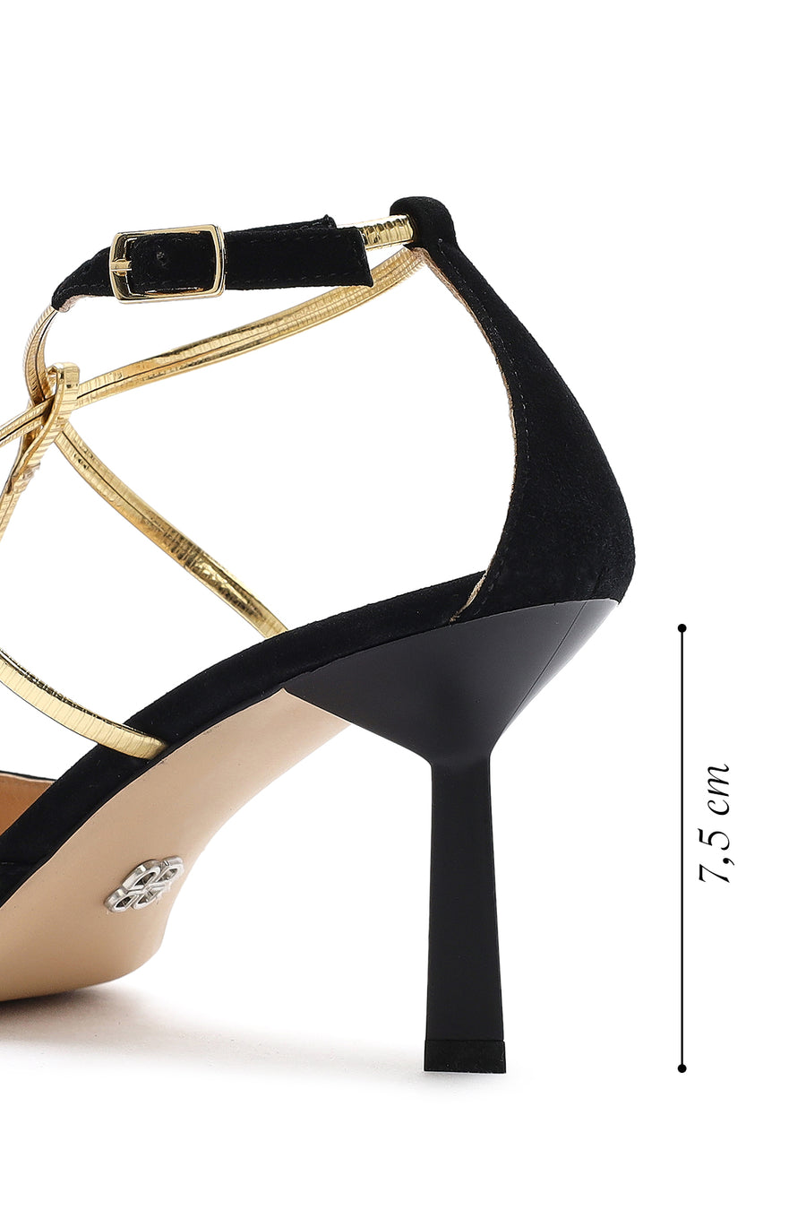 Women's Black Ankle Strap Thin Heel Suede Leather Shoes