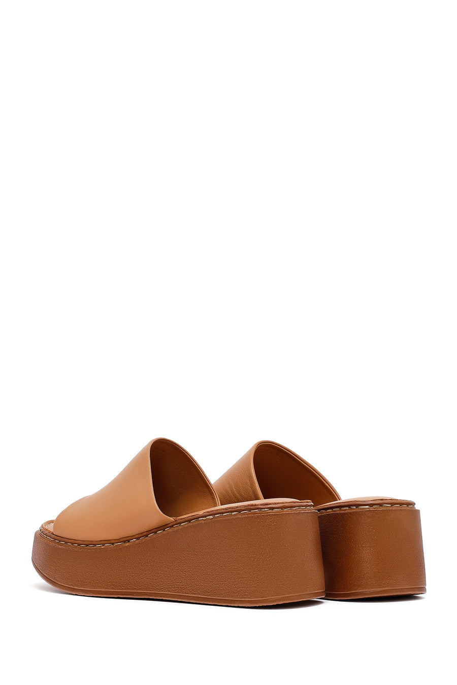 Woman Tan Thick Sole Leather Comfort Slippers