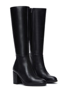 Women's Black Leather Zippered Heeled Boots | Derimod