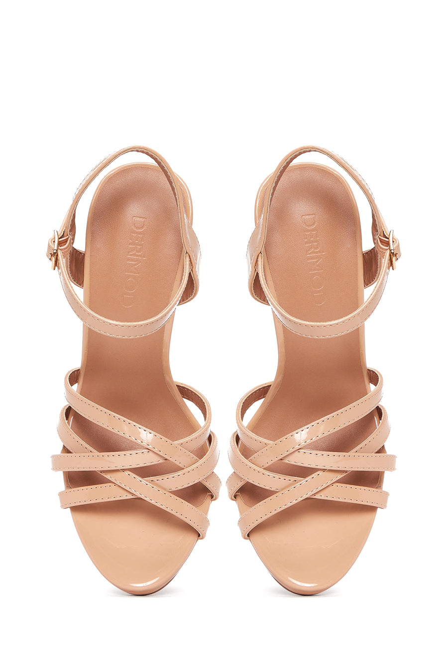 Women's Beige Patent Leather Heeled Sandals
