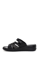 Women's Black Leather Comfort Slippers | Derimod
