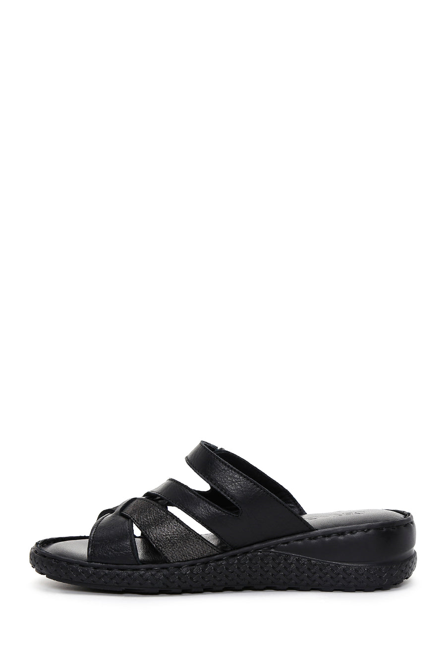 Women's Black Leather Comfort Slippers