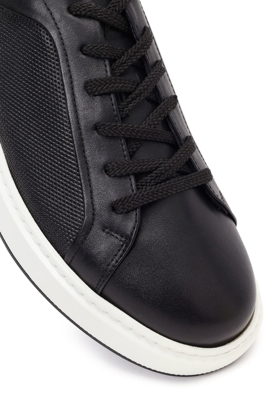 Erkek Siyah Bağcıklı Deri Sneaker