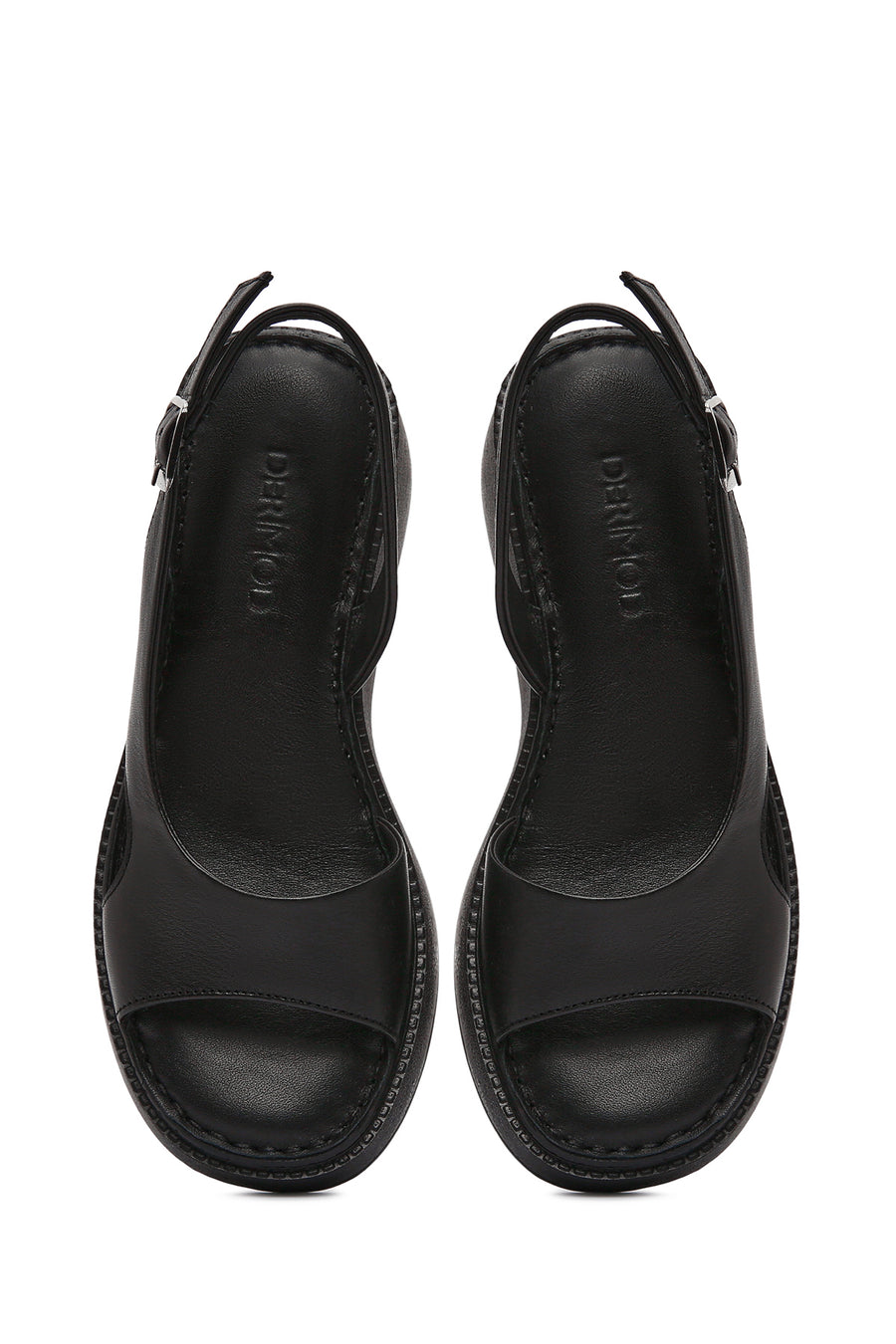 Women's Black Thick Soled Leather Comfort Sandals