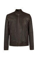 Felibe Male Brown Mandarin Collar Leather Jacket | Derimod