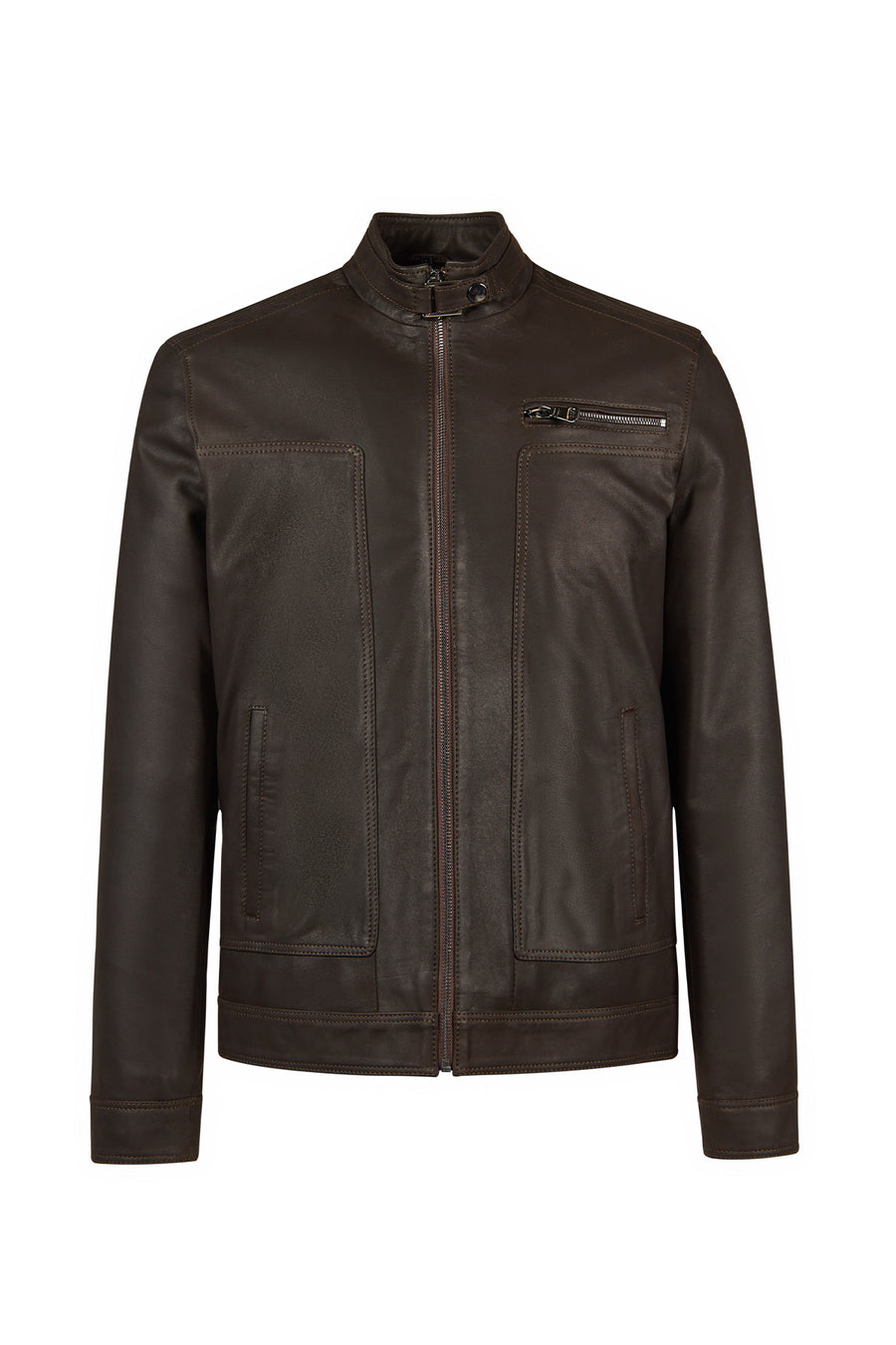 Felibe Male Brown Mandarin Collar Leather Jacket 26SGE6432V3 | Derimod