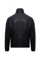 Elton Men's Black Turn-Down Collar Leather Jacket | Derimod