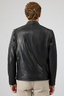 Morant Men's Black Mandarin Collar Leather Jacket | Derimod