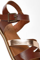 Women's Brown Ankle Buckle Leather Sandals | Derimod