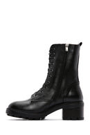 Women's Black Leather Zippered Heeled Boots | Derimod