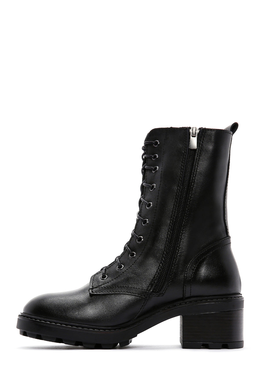 Women's Black Leather Zippered Heeled Boots