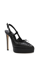 Women's Black Slingback Platform High Heel Leather Shoes | Derimod