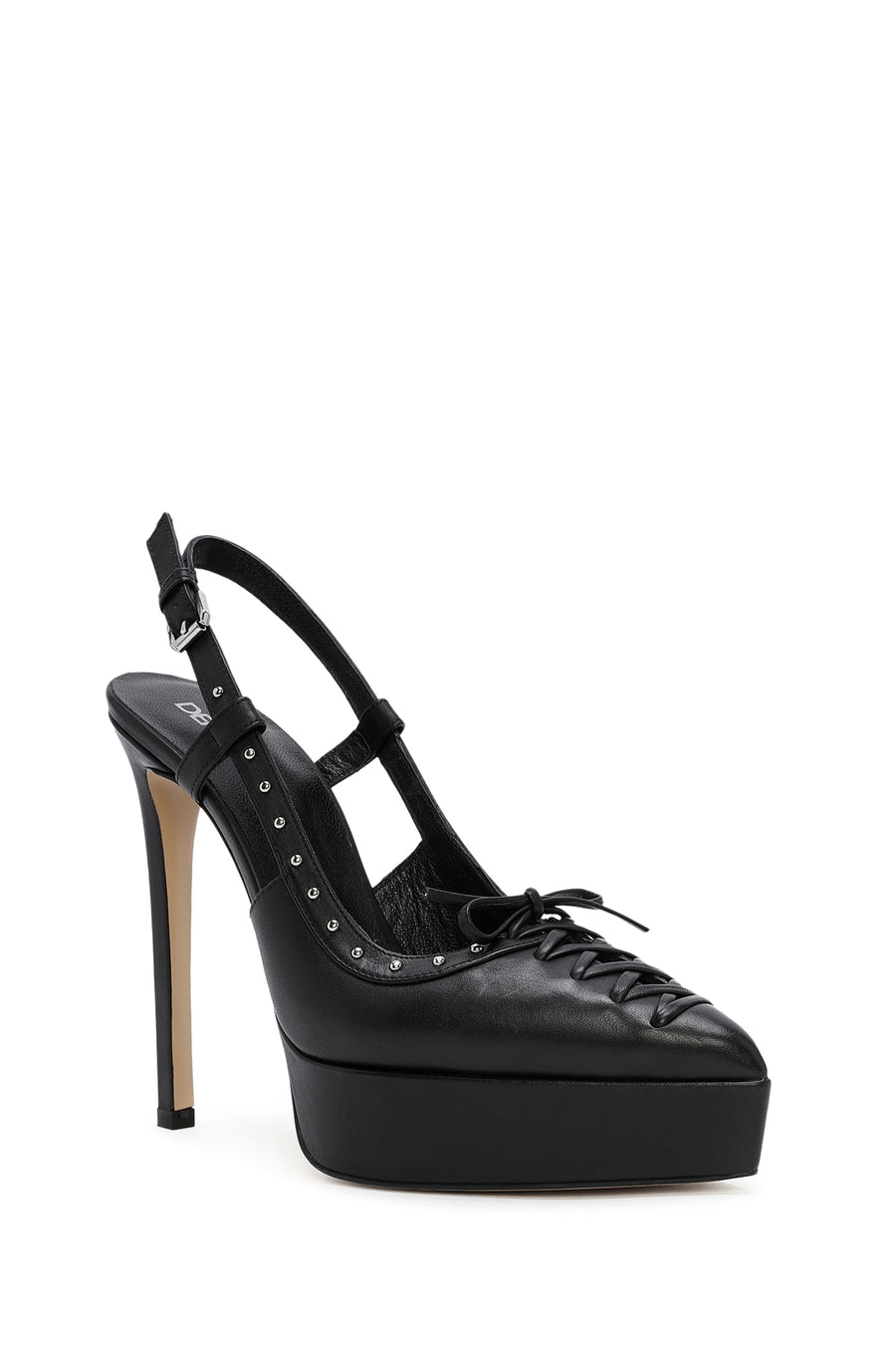 Women's Black Slingback Platform High Heel Leather Shoes