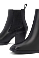 Women's Black Thick Heeled Leather Chelsea Boot | Derimod