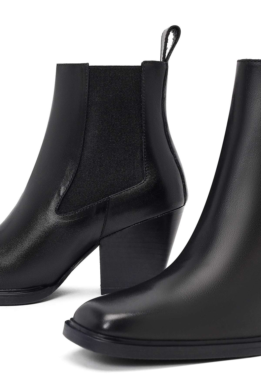 Women's Black Thick Heeled Leather Chelsea Boot